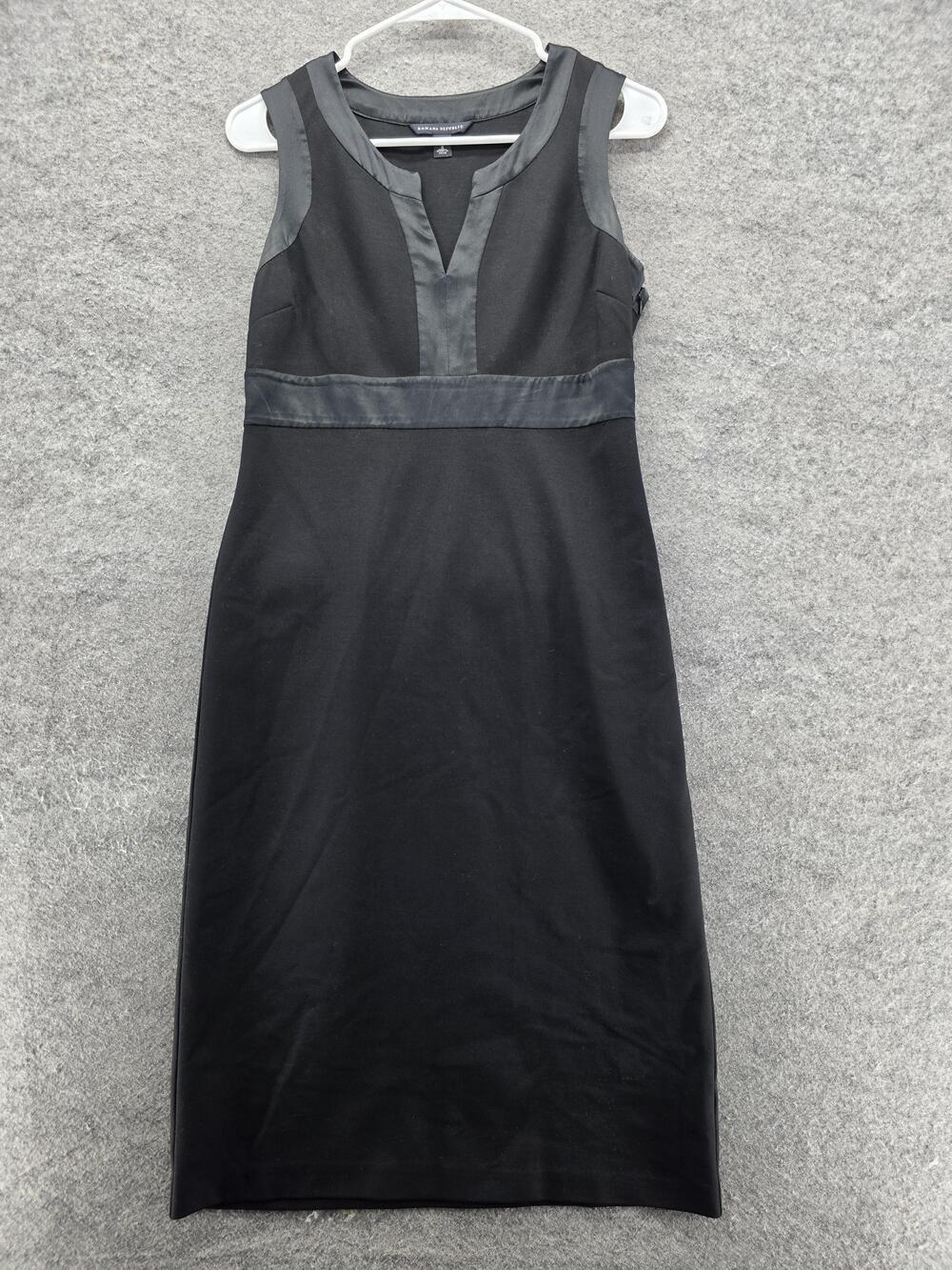 Banana Republic Dress Womens 6 Black Sleeveless Sheath Silk Trim Stretch Midi